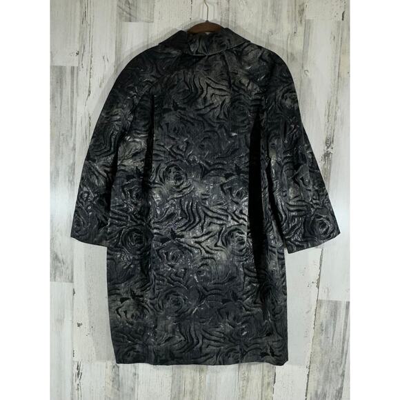 Anne Klein Dress Coat Jacket Size Medium Gray Silver Metallic Brocade READ - Picture 3 of 10